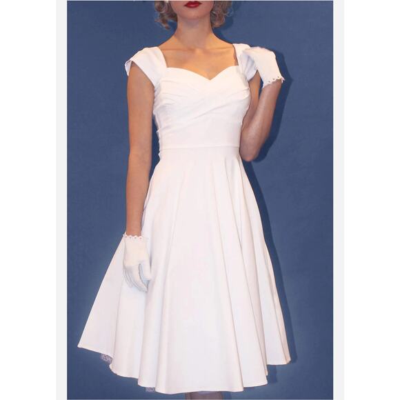 STOP STARING MADSTYLE SWING DRESS IN IVORY PIN-UP 1950's WOMEN SIZE MEDIUM - Picture 5 of 14